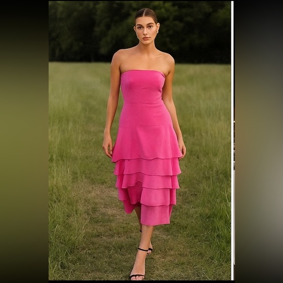 Antonio Melani Pink Silk Strapless Dress with Ruffled Bottom Sz 4 - Picture 4 of 12